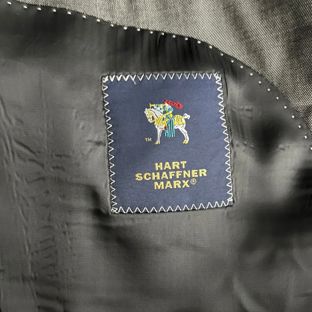 Hart Schaffner Marx Suit Mens 44R 39x30 Grey Solid Wool Blend‎ 2-Button Modern